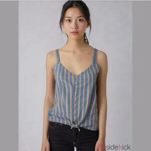 NWOT Anthropologie The Good Jane Striped Tank Top Blue Yellow Tie Front Sz S